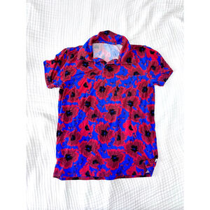 Boys Muse Threads Bamboo Polo Top L Red Blue Floral Poppies 8/9